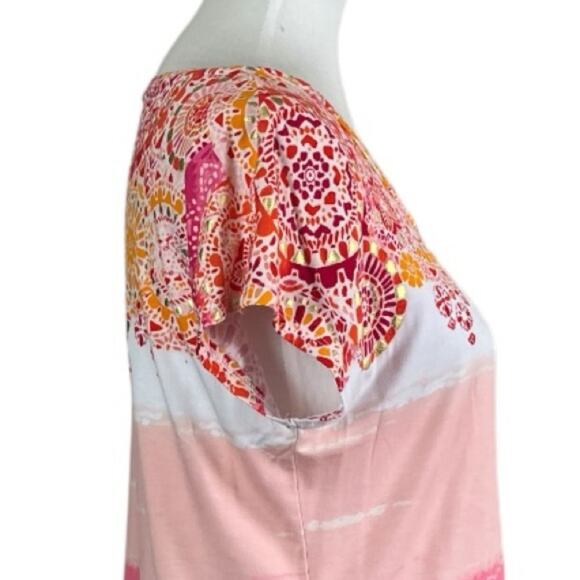 Westport Dressbarn Tee Shirt Short Sleeves Pink Multi Metallic Size Medium - Picture 5 of 12